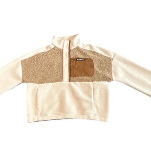 Columbia Women's Fleece Pullover Sweater Ivory Beige L 1/4 Zip Pocket Mock Neck